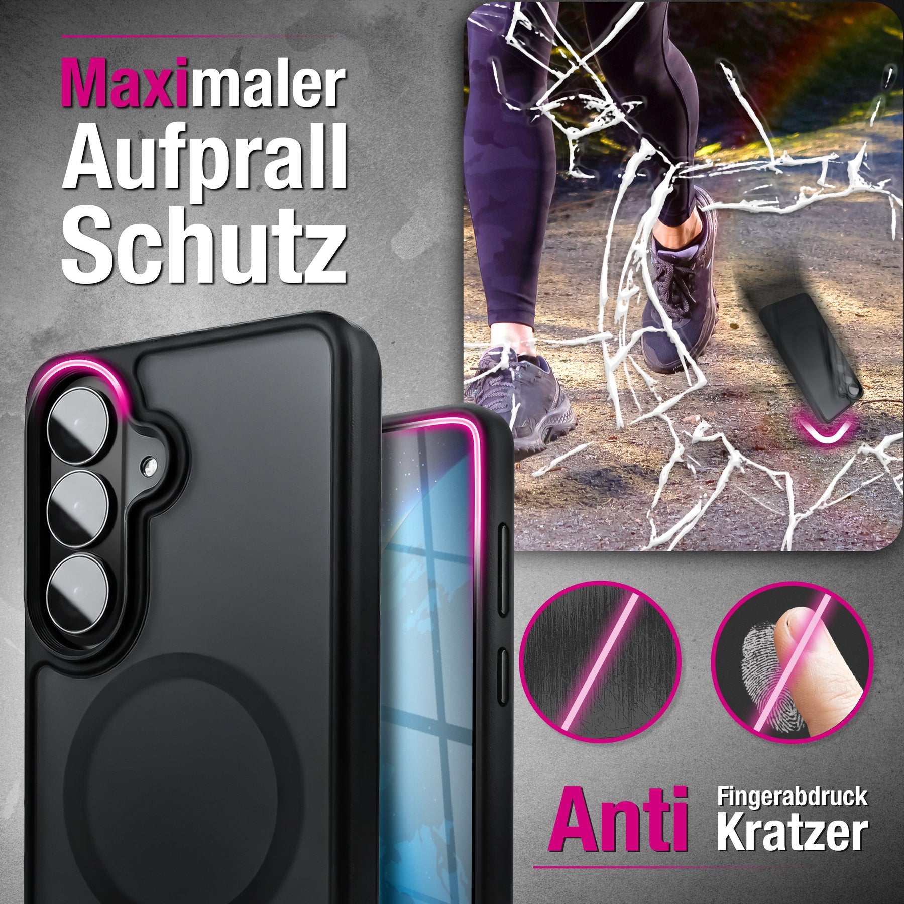 NALIA Mattes Magnet-Hardcase für Samsung Galaxy S26 – MagSafe kompatibel & Klappständer – TRITON (Stoßfeste Anti-Gelb Handyhülle) – Marke aus Berlin