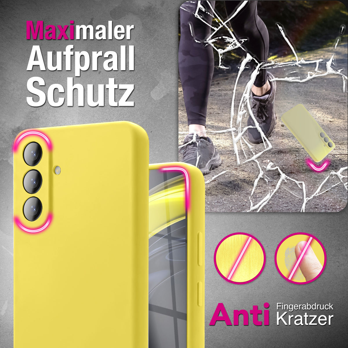 NALIA Silikonhülle für Samsung Galaxy A57 – Kameraschutz & Innenfutter – PHOENIX (Soft-Touch Case) – Marke aus Berlin Neon Gelb NALIA Protective Hülle