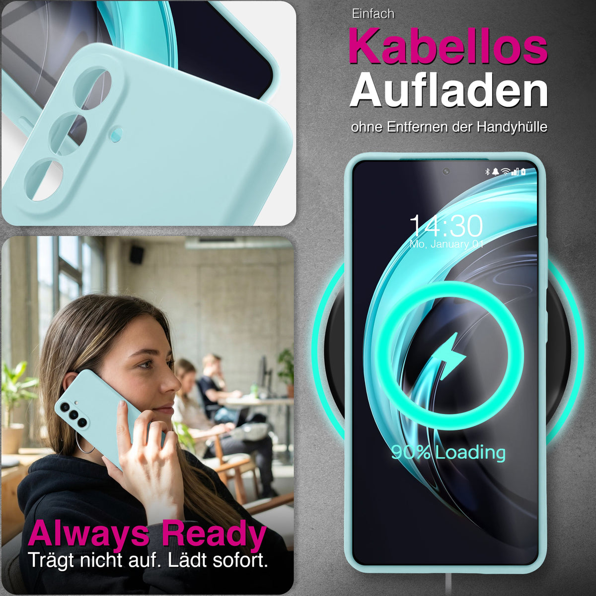 NALIA Silikonhülle für Samsung Galaxy A57 – Kameraschutz & Innenfutter – PHOENIX (Soft-Touch Case) – Marke aus Berlin Eisblau NALIA Protective Hülle