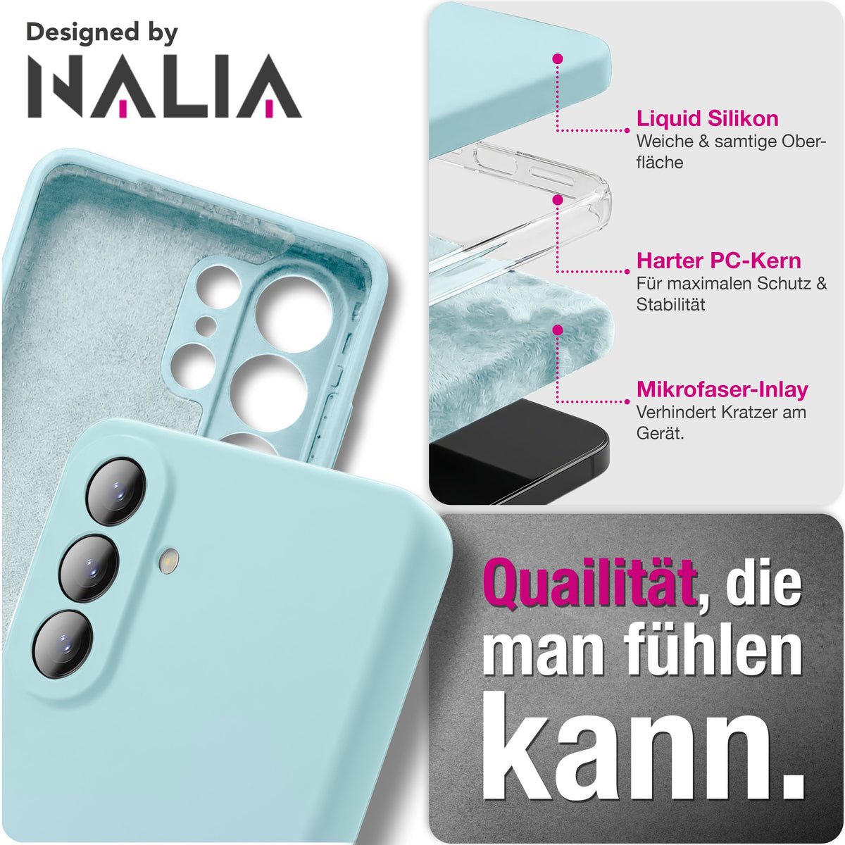 NALIA Silikonhülle für Samsung Galaxy A57 – Kameraschutz & Innenfutter – PHOENIX (Soft-Touch Case) – Marke aus Berlin Eisblau NALIA Protective Hülle