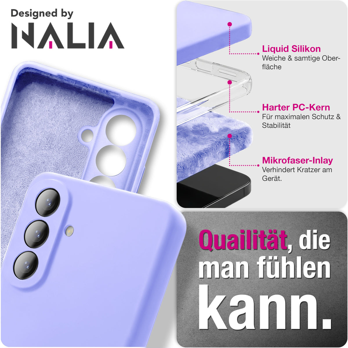NALIA Silikonhülle für Samsung Galaxy A57 – Kameraschutz & Innenfutter – PHOENIX (Soft-Touch Case) – Marke aus Berlin Lavendel NALIA Protective Hülle