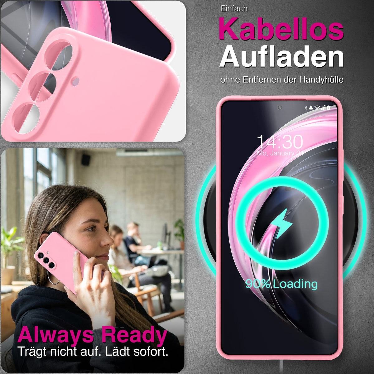 NALIA Silikonhülle für Samsung Galaxy A57 – Kameraschutz & Innenfutter – PHOENIX (Soft-Touch Case) – Marke aus Berlin Seidenrosa NALIA Protective Hülle