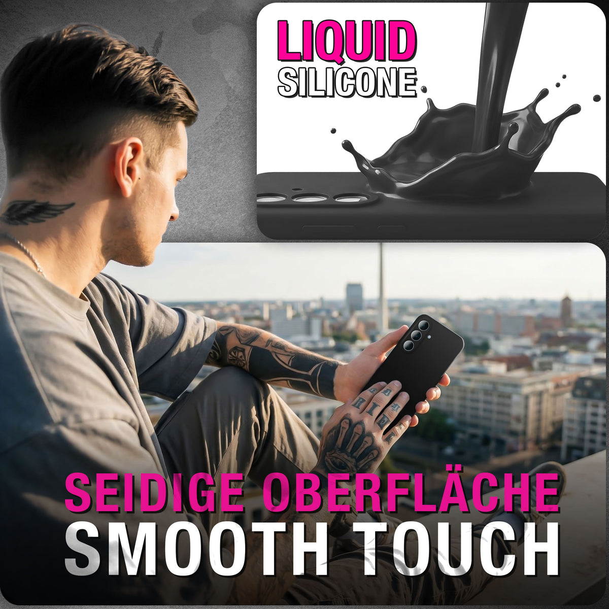 NALIA Silikonhülle für Samsung Galaxy A57 – Kameraschutz & Innenfutter – PHOENIX (Soft-Touch Case) – Marke aus Berlin Graphit Schwarz NALIA Protective Hülle