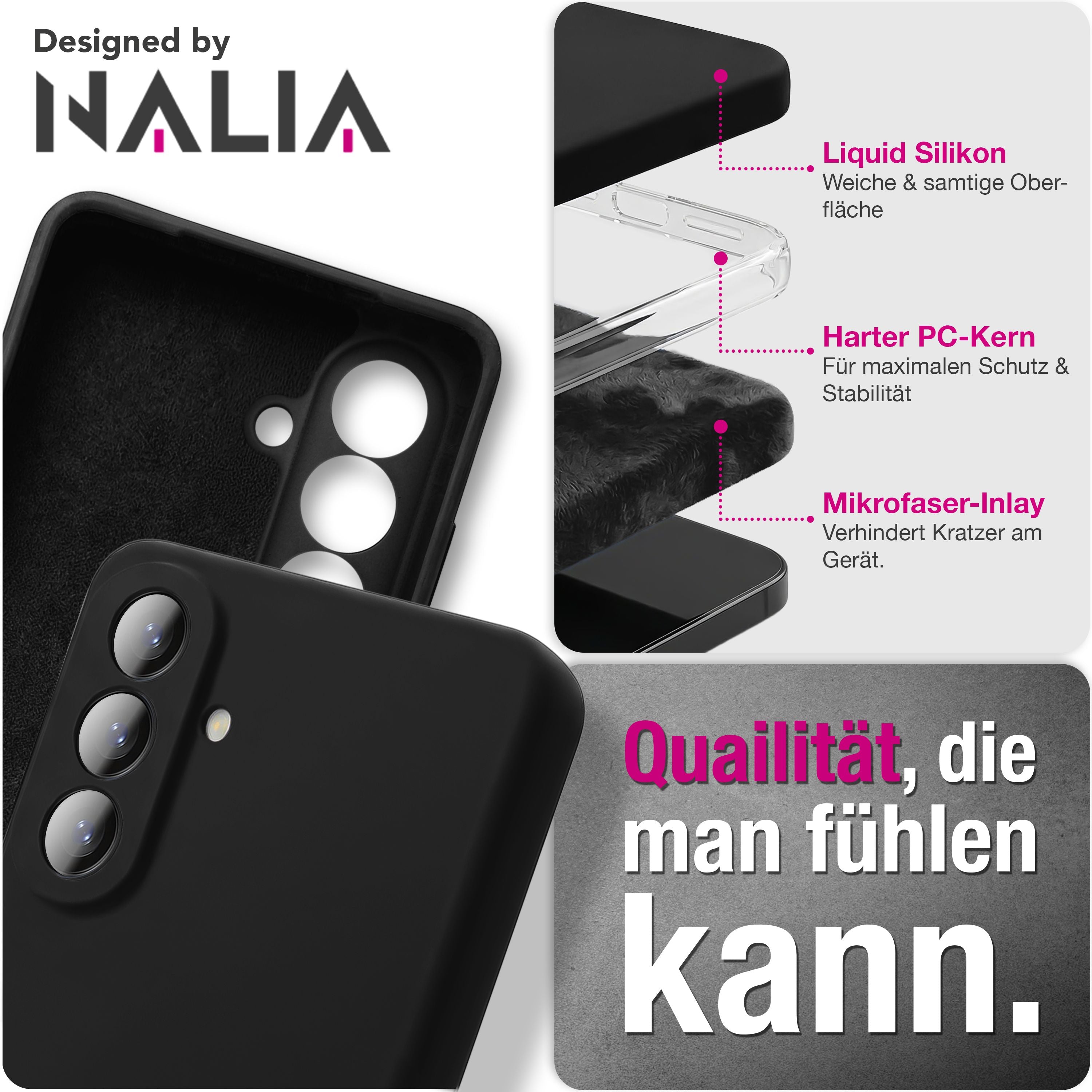 NALIA Silikonhülle Samsung Galaxy A57 Case samtig griffig Kameraschutz stoßfest Graphit Schwarz NALIA Protective Hülle