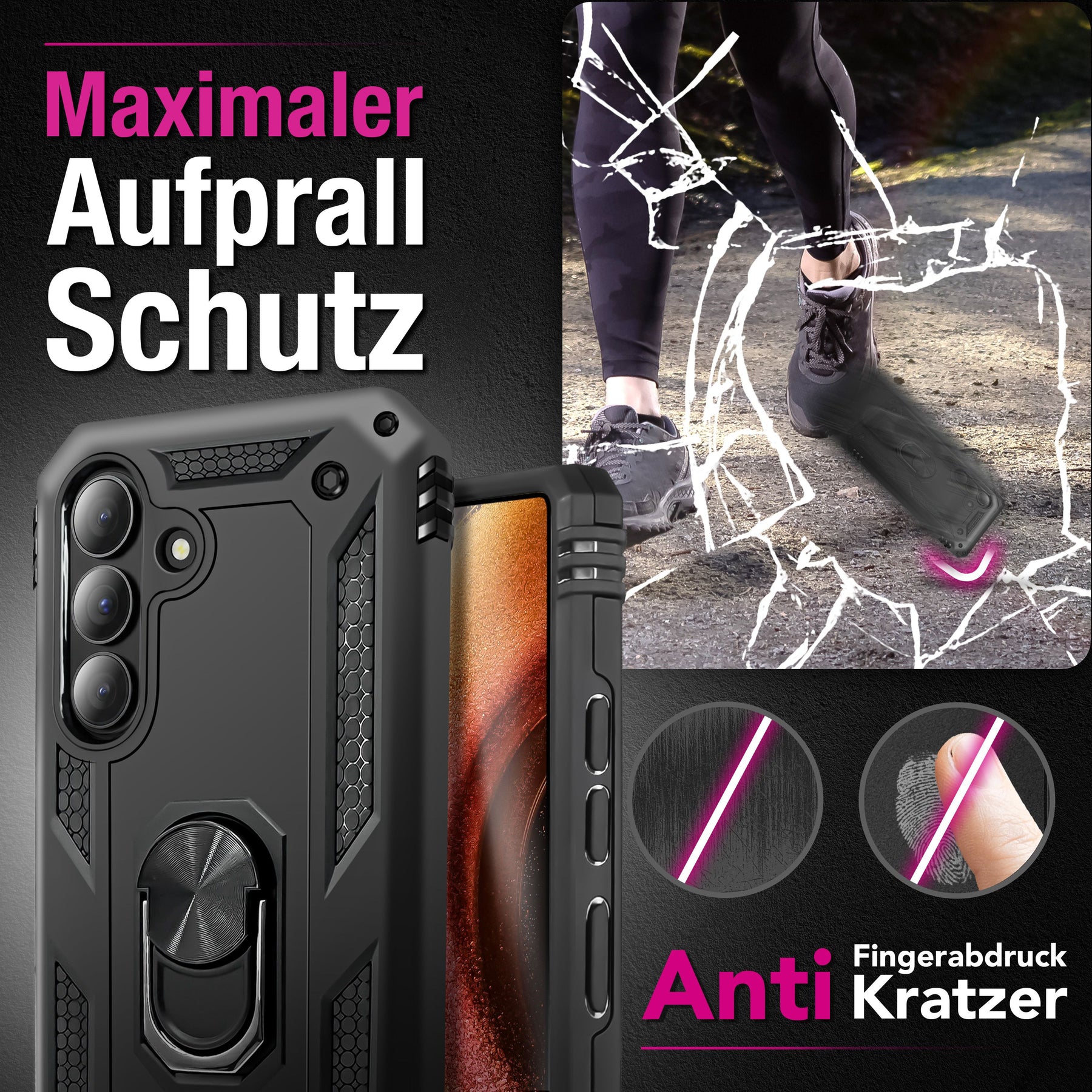 NALIA Panzerhülle für Samsung Galaxy S26 Plus – Ring-Ständer 360° & Magnet-Halterung Kompatibel – RINGDEFEND (Stoßfestes Outdoor Case) – Marke aus Berlin
