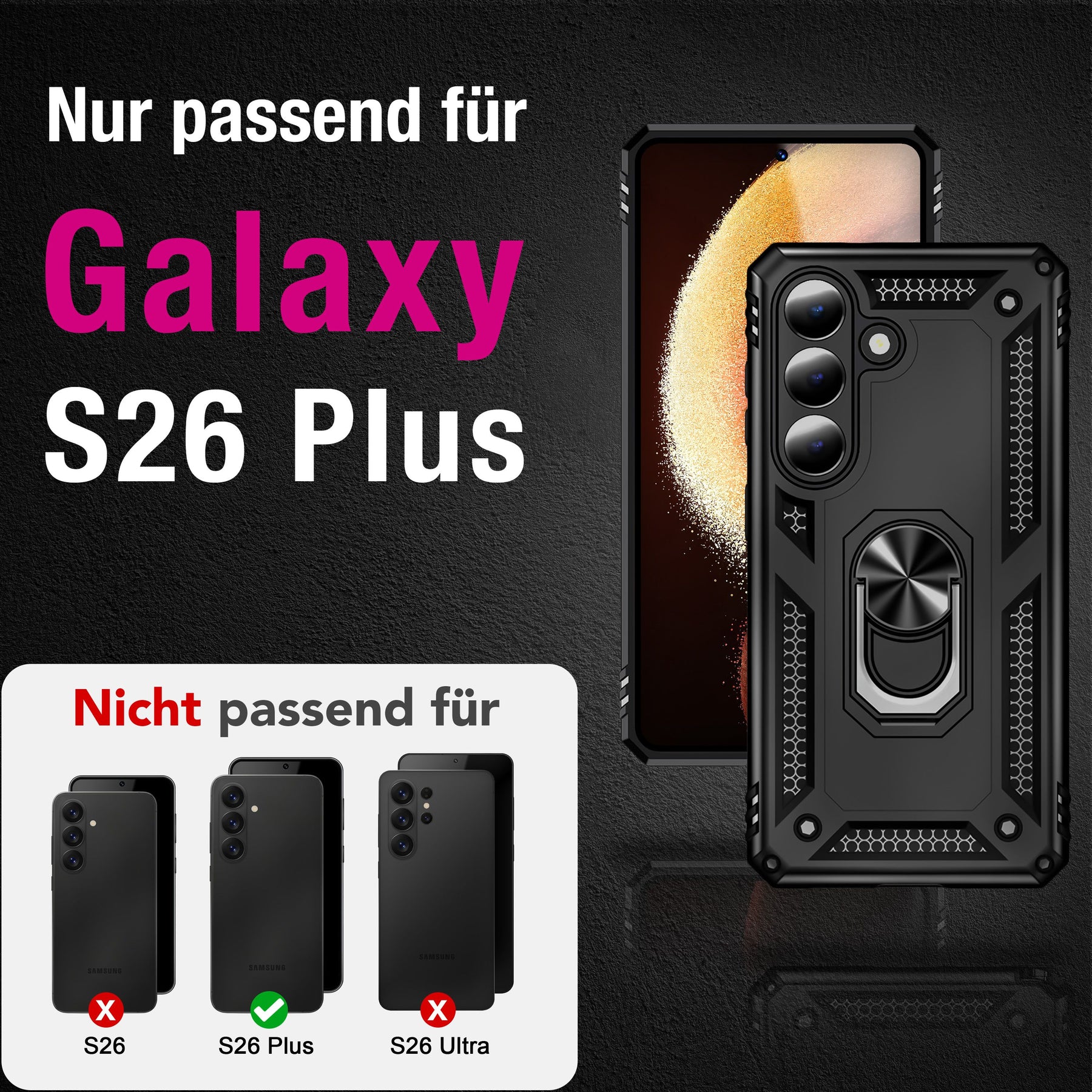 NALIA Panzerhülle für Samsung Galaxy S26 Plus – Ring-Ständer 360° & Magnet-Halterung Kompatibel – RINGDEFEND (Stoßfestes Outdoor Case) – Marke aus Berlin