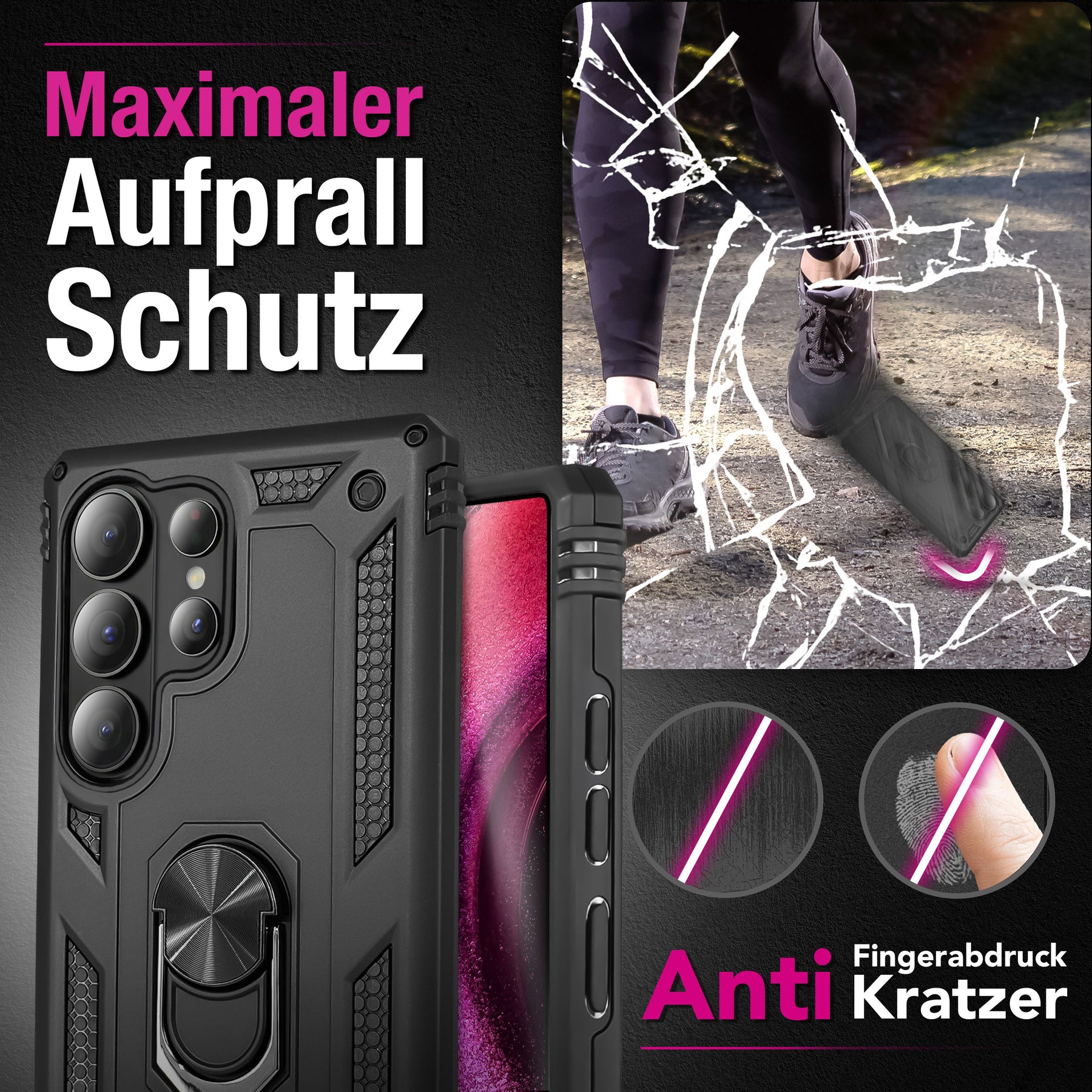 NALIA Panzerhülle für Samsung Galaxy S26 Ultra – Ring-Ständer 360° & Magnet-Halterung Kompatibel – RINGDEFEND (Stoßfestes Outdoor Case) – Marke aus Berlin