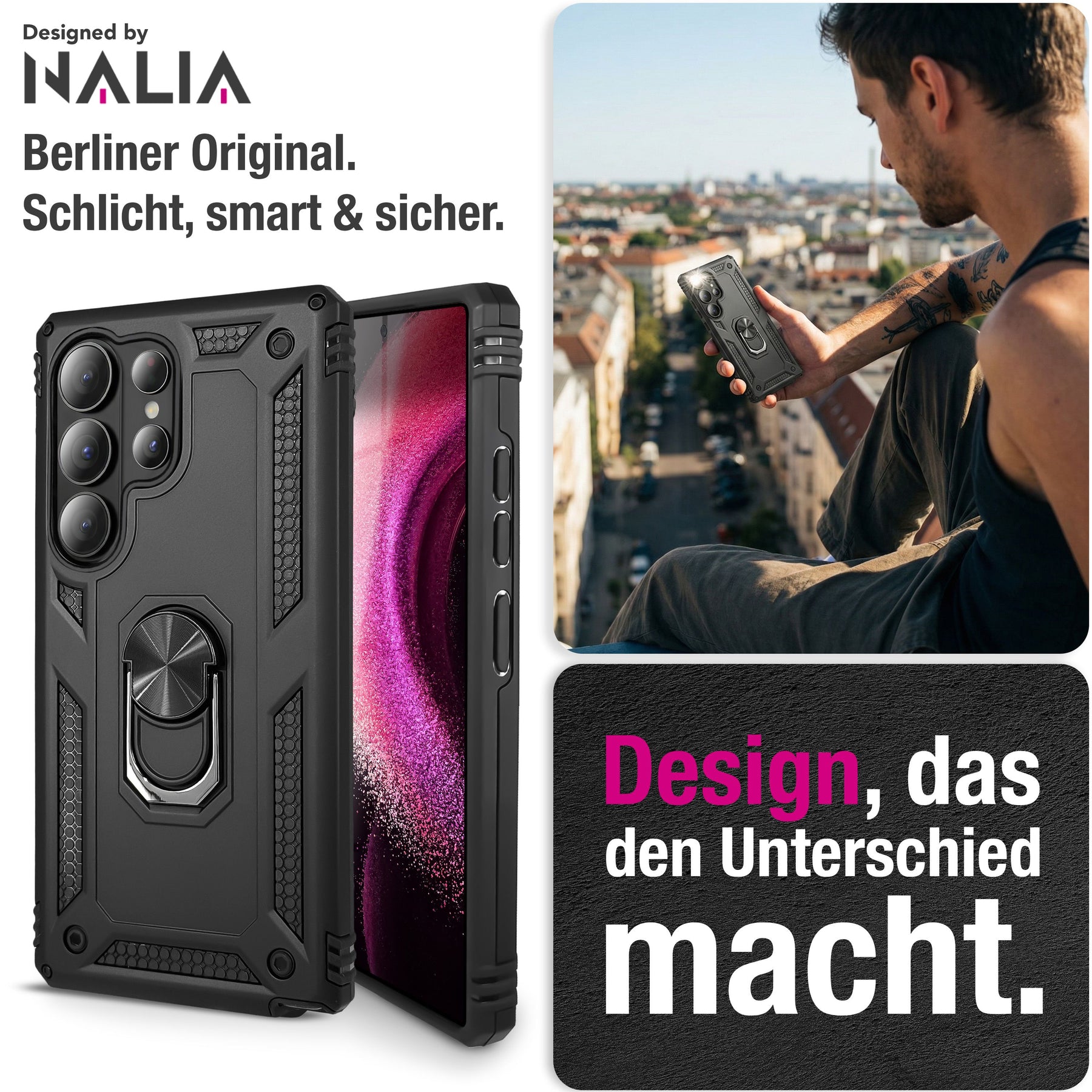 NALIA Panzerhülle für Samsung Galaxy S26 Ultra – Ring-Ständer 360° & Magnet-Halterung Kompatibel – RINGDEFEND (Stoßfestes Outdoor Case) – Marke aus Berlin