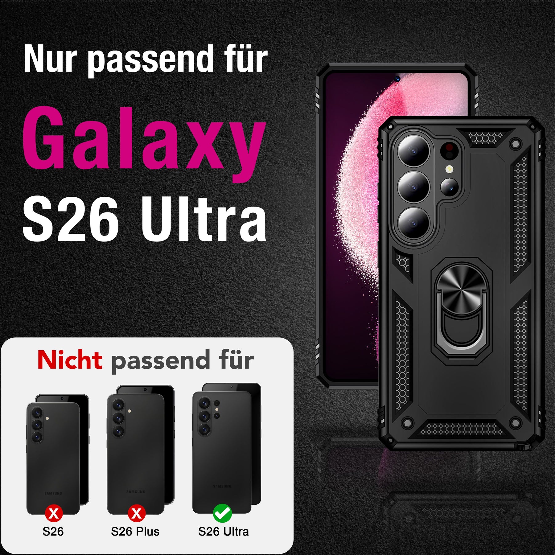 NALIA Panzerhülle für Samsung Galaxy S26 Ultra – Ring-Ständer 360° & Magnet-Halterung Kompatibel – RINGDEFEND (Stoßfestes Outdoor Case) – Marke aus Berlin