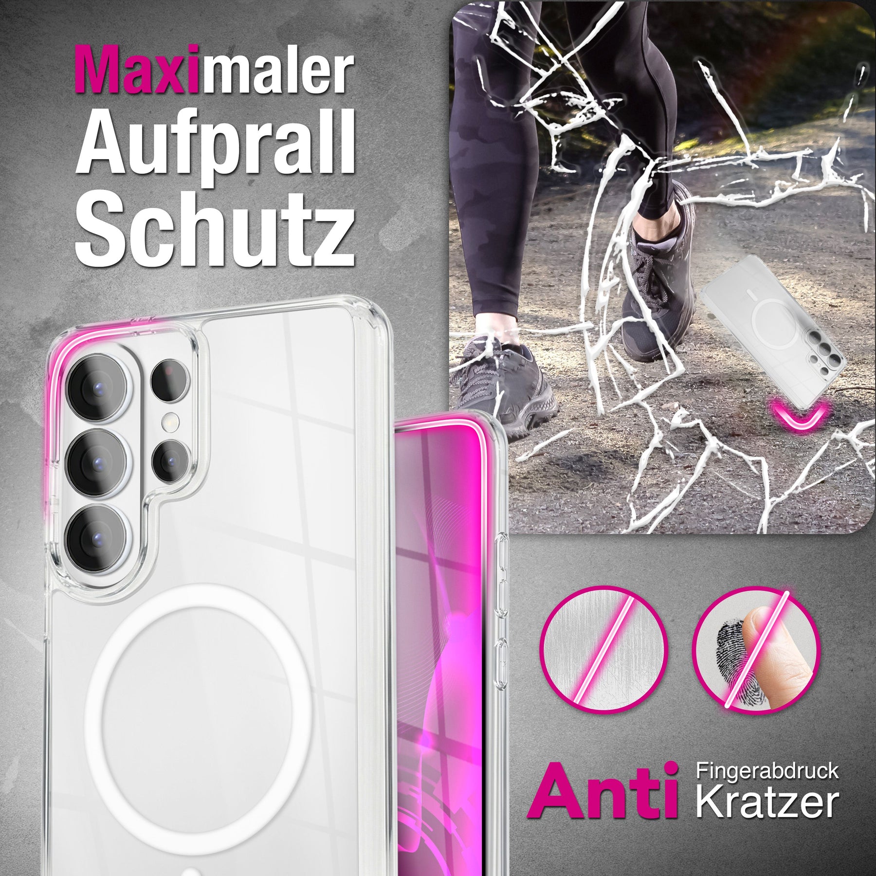NALIA Transparentes Magnet Case für Samsung Galaxy S26 Ultra – MagPower System (MagSafe kompatibel) – LUMEX (Edle Glas-Optik, aber unzerbrechlich) – Marke aus Berlin