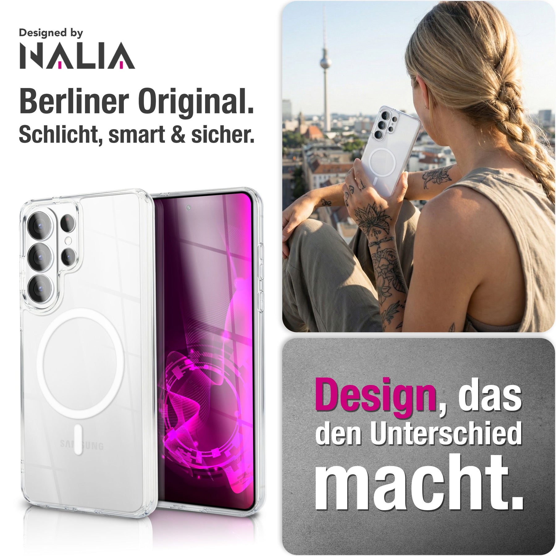 NALIA Transparentes Magnet Case für Samsung Galaxy S26 Ultra – MagPower System (MagSafe kompatibel) – LUMEX (Edle Glas-Optik, aber unzerbrechlich) – Marke aus Berlin