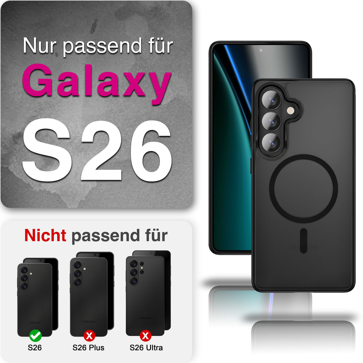NALIA Mattes Magnet-Case für Samsung Galaxy S26 – MagSafe kompatibel, Vergilbungsfrei & Perfekter Zubehör-Halt – SLATE (Stoßfeste Handyhülle) – Marke aus Berlin