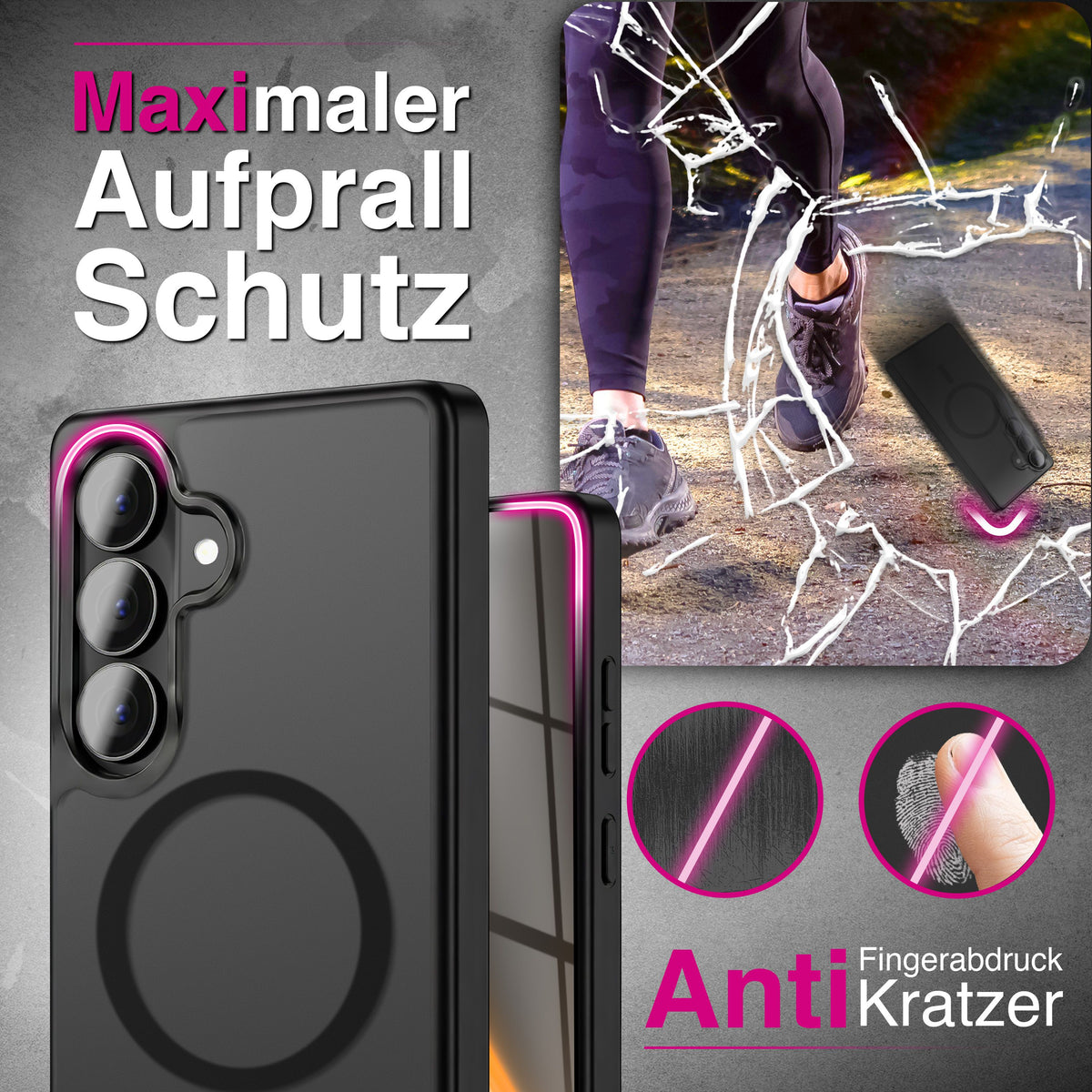 NALIA Mattes Magnet-Case für Samsung Galaxy S26 Plus – MagSafe kompatibel, Vergilbungsfrei & Perfekter Zubehör-Halt – SLATE (Stoßfeste Handyhülle) – Marke aus Berlin