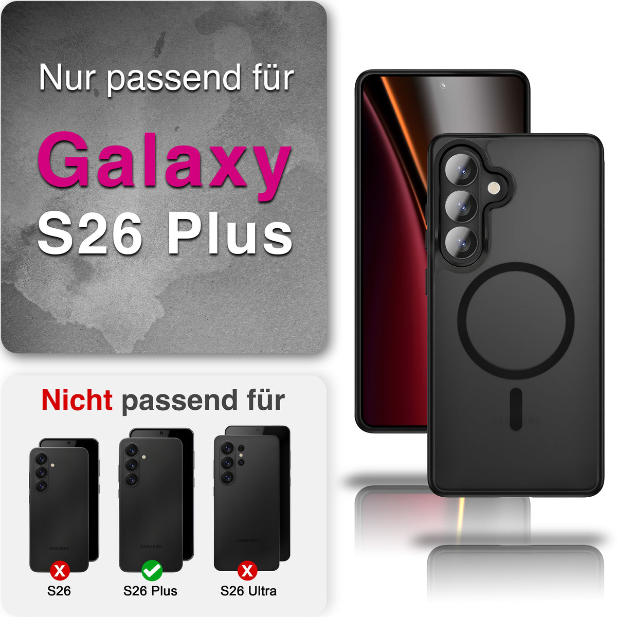 NALIA Mattes Magnet-Case für Samsung Galaxy S26 Plus – MagSafe kompatibel, Vergilbungsfrei & Perfekter Zubehör-Halt – SLATE (Stoßfeste Handyhülle) – Marke aus Berlin