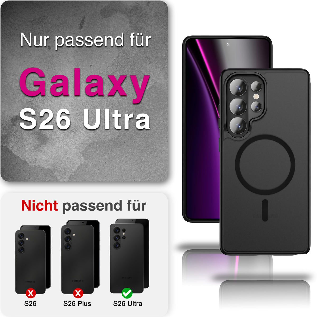 NALIA Mattes Magnet-Case für Samsung Galaxy S26 Ultra – MagSafe kompatibel, Vergilbungsfrei & Perfekter Zubehör-Halt – SLATE (Stoßfeste Handyhülle) – Marke aus Berlin