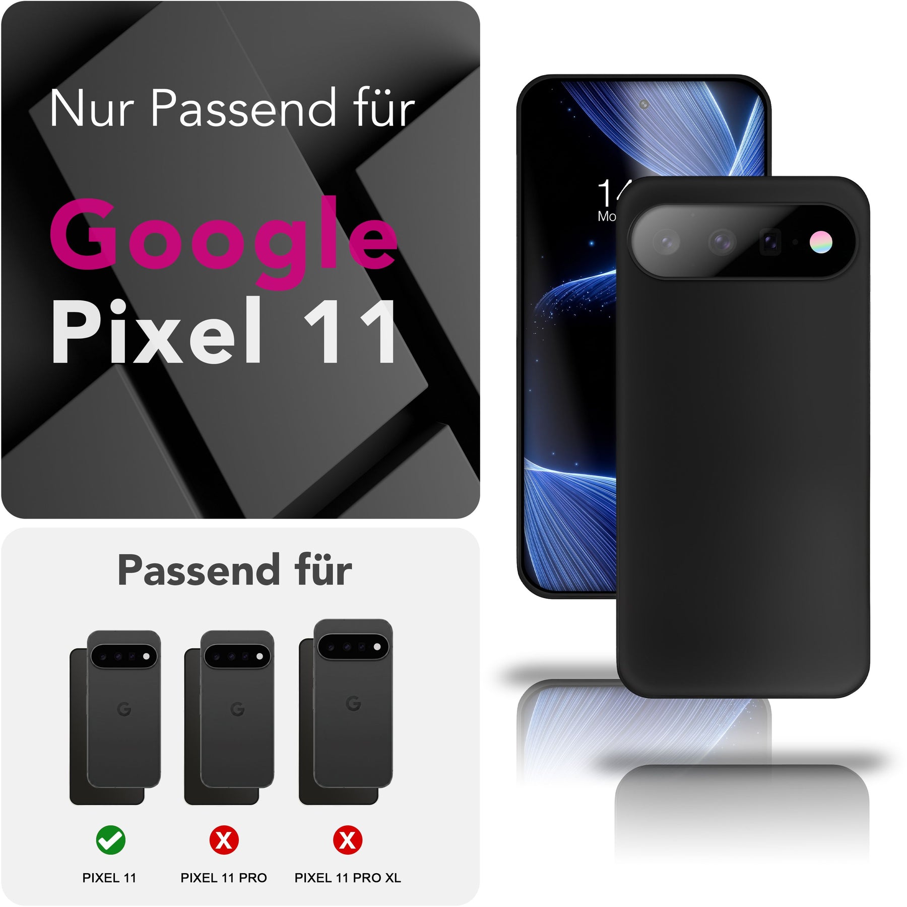 NALIA Matte Silikonhülle für Google Pixel 11 – Slim, Schwarz & Rutschfest – STRIDER (Soft Case, Kameraschutz & Stoßfest) – Marke aus Berlin