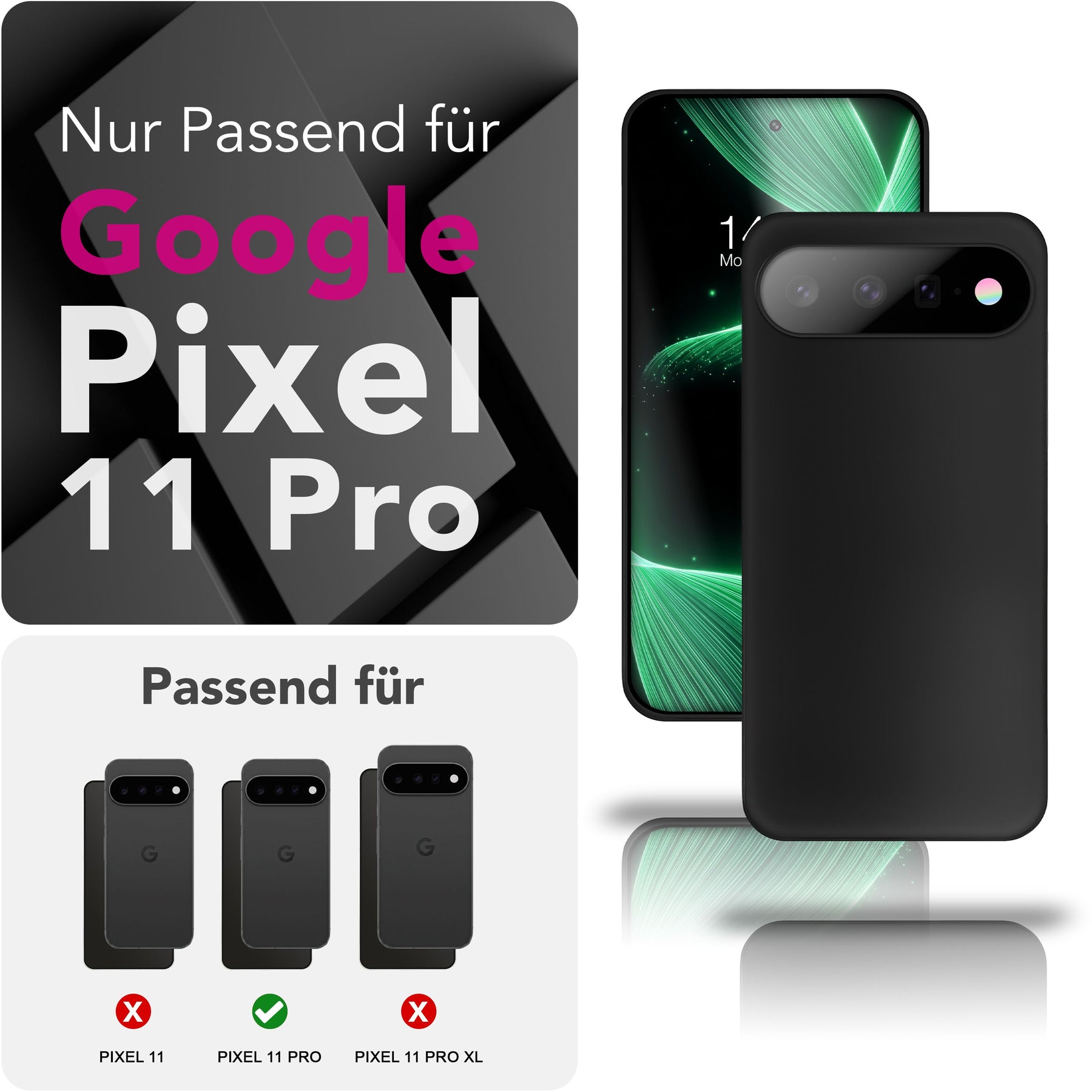 NALIA Matte Silikonhülle für Google Pixel 11 Pro – Slim, Schwarz & Rutschfest – STRIDER (Soft Case, Kameraschutz & Stoßfest) – Marke aus Berlin
