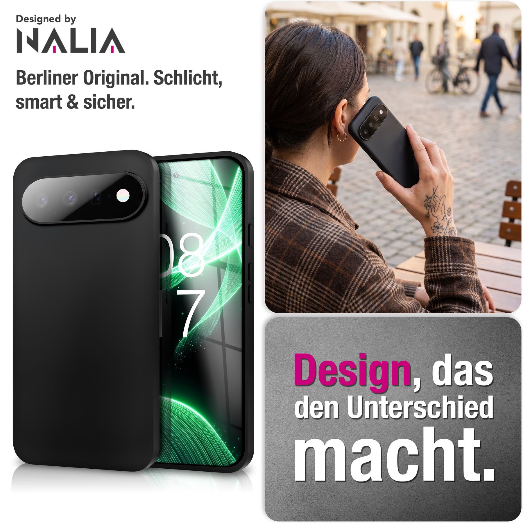 NALIA Matte Silikonhülle für Google Pixel 11 Pro – Slim, Schwarz & Rutschfest – STRIDER (Soft Case, Kameraschutz & Stoßfest) – Marke aus Berlin