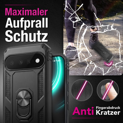 NALIA Panzerhülle für Google Pixel 11 / 11 Pro – Ring-Ständer 360° & Magnet-Halterung Kompatibel – RINGDEFEND (Stoßfestes Outdoor Case) – Marke aus Berlin