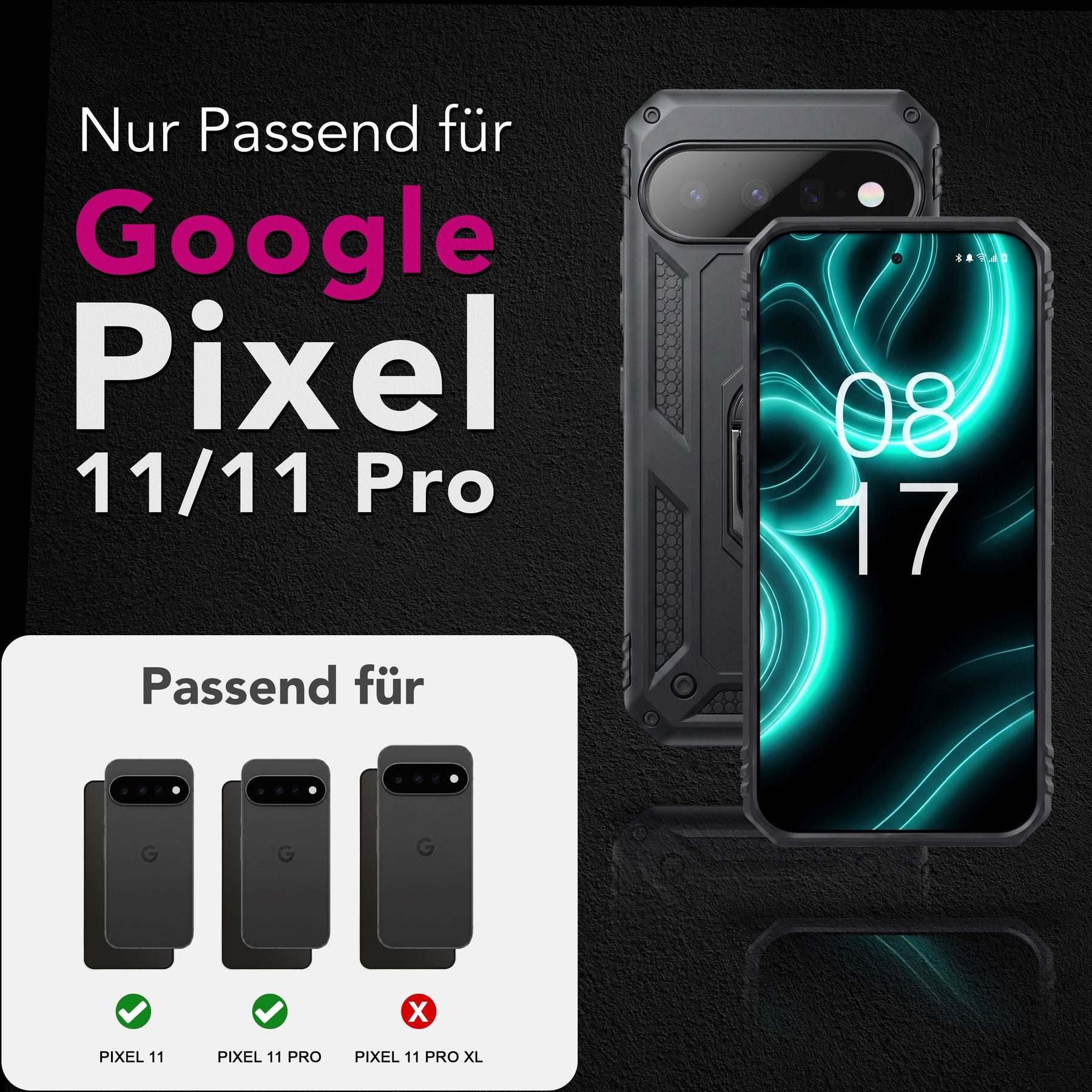 NALIA Panzerhülle für Google Pixel 11 / 11 Pro – Ring-Ständer 360° & Magnet-Halterung Kompatibel – RINGDEFEND (Stoßfestes Outdoor Case) – Marke aus Berlin