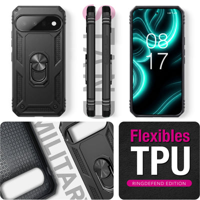 NALIA Panzerhülle für Google Pixel 11 / 11 Pro – Ring-Ständer 360° & Magnet-Halterung Kompatibel – RINGDEFEND (Stoßfestes Outdoor Case) – Marke aus Berlin