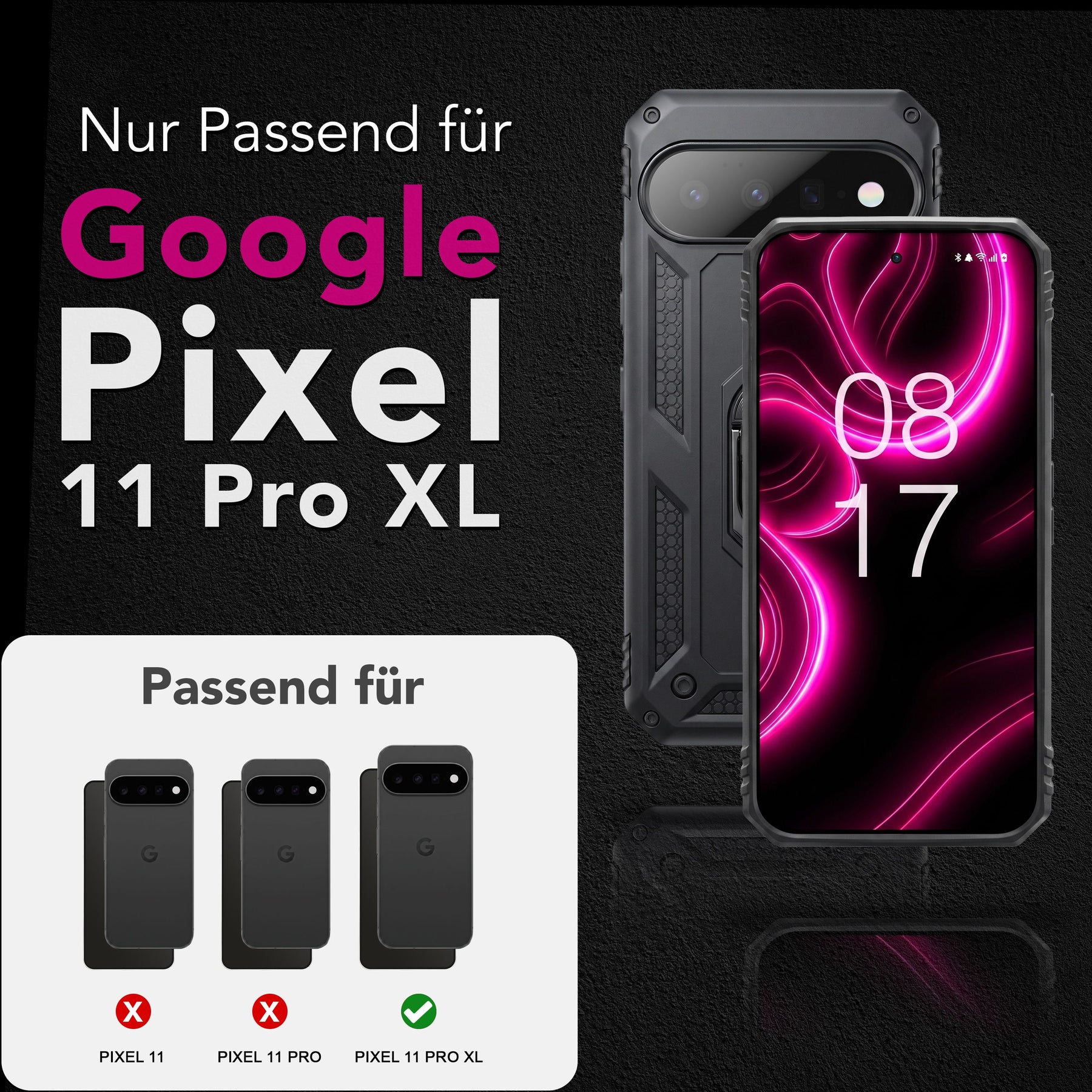 NALIA Panzerhülle für Google Pixel 11 Pro XL – Ring-Ständer 360° & Magnet-Halterung Kompatibel – RINGDEFEND (Stoßfestes Outdoor Case) – Marke aus Berlin