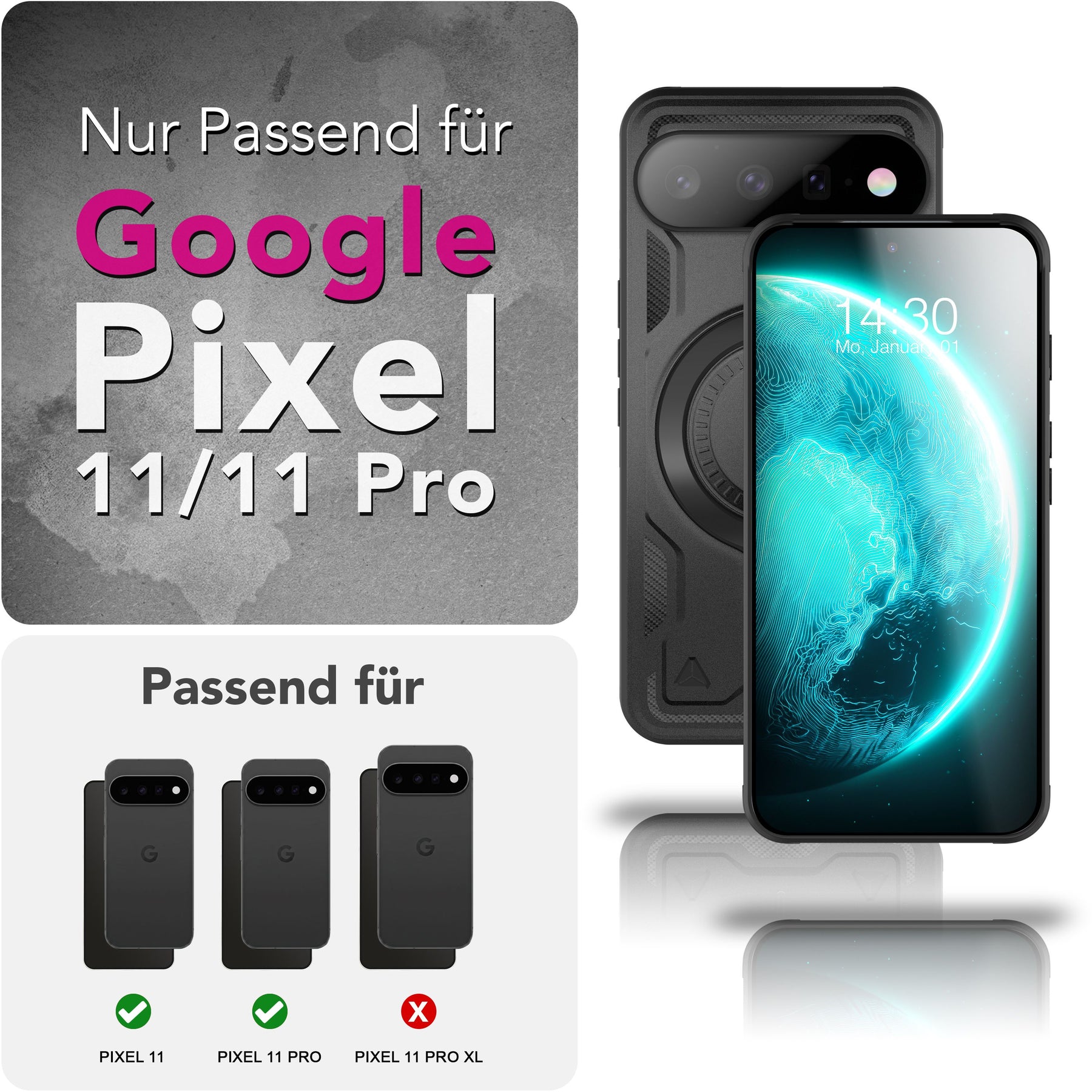 NALIA Magnetische Panzerhülle für Google Pixel 11 / 11 Pro – Ring-Halterung 360° & MagSafe kompatibel – STORMGUARD (Outdoor Case) – Marke aus Berlin