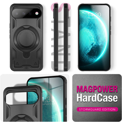 NALIA Magnetische Panzerhülle für Google Pixel 11 / 11 Pro – Ring-Halterung 360° & MagSafe kompatibel – STORMGUARD (Outdoor Case) – Marke aus Berlin