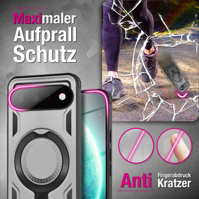 NALIA Magnetische Panzerhülle für Google Pixel 11 / 11 Pro – Ring-Halterung 360° & MagSafe kompatibel – STORMGUARD (Outdoor Case) – Marke aus Berlin