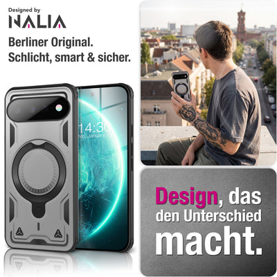 NALIA Magnetische Panzerhülle für Google Pixel 11 / 11 Pro – Ring-Halterung 360° & MagSafe kompatibel – STORMGUARD (Outdoor Case) – Marke aus Berlin