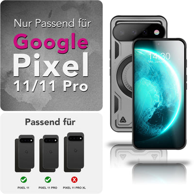 NALIA Magnetische Panzerhülle für Google Pixel 11 / 11 Pro – Ring-Halterung 360° & MagSafe kompatibel – STORMGUARD (Outdoor Case) – Marke aus Berlin