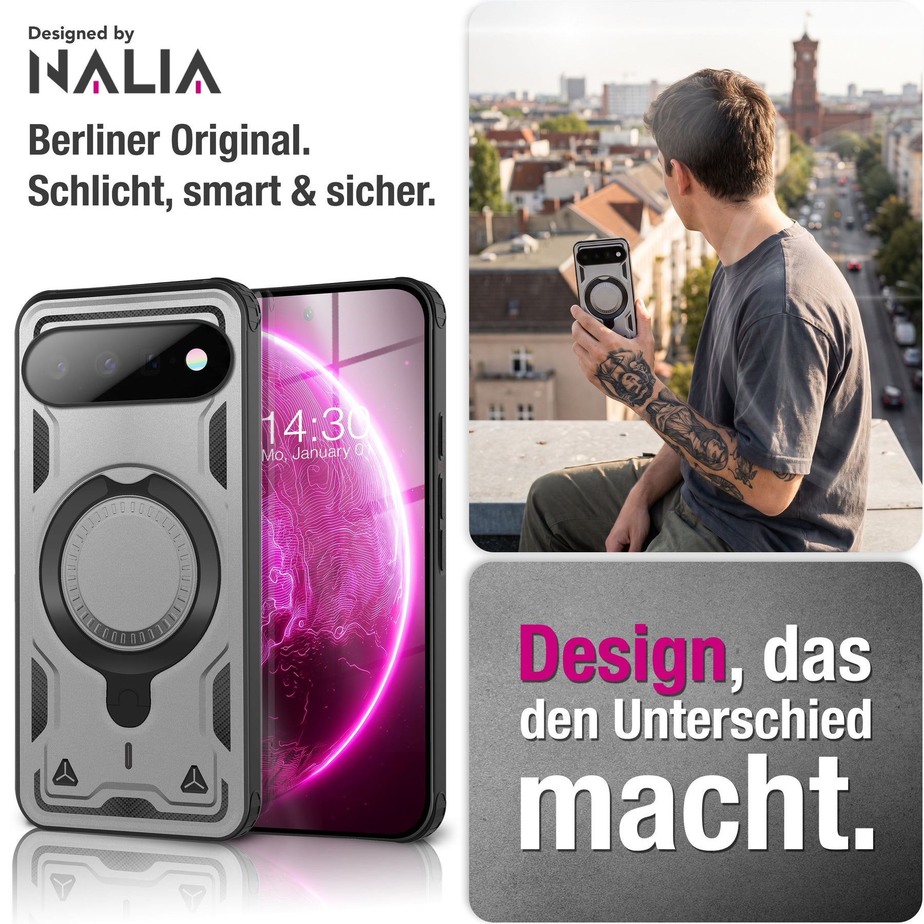 NALIA Magnetische Panzerhülle für Google Pixel 11 Pro XL – Ring-Halterung 360° & MagSafe kompatibel – STORMGUARD (Outdoor Case) – Marke aus Berlin