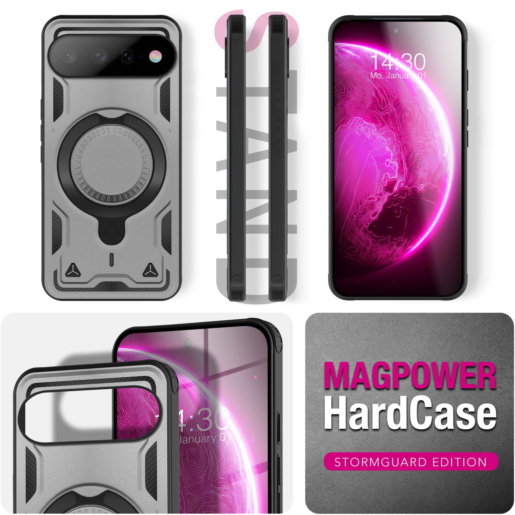 NALIA Magnetische Panzerhülle für Google Pixel 11 Pro XL – Ring-Halterung 360° & MagSafe kompatibel – STORMGUARD (Outdoor Case) – Marke aus Berlin