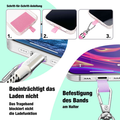 NALIA Universal Handykette für alle Smartphones – Robuste Kordel & 2 Patches – HOLDME AIR (Klassisches Lanyard mit Silbernem Karabiner) – Marke aus Berlin Hellgrau NALIA Universal Handykette