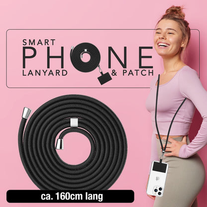 NALIA Universal-Kette mit Pad, Band für Handy-Hülle zum Umhängen, Karabinerhaken aus Metall (silber), Schlüsselband Umhängeband 160 CM, Crossbody Lanyard Schwarz NALIA Universal Handykette