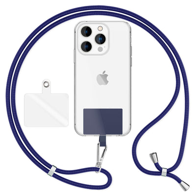 NALIA Universal Handykette für alle Smartphones – Robuste Kordel & 2 Patches – HOLDME AIR (Klassisches Lanyard mit Silbernem Karabiner) – Marke aus Berlin Dunkelblau NALIA Universal Handykette