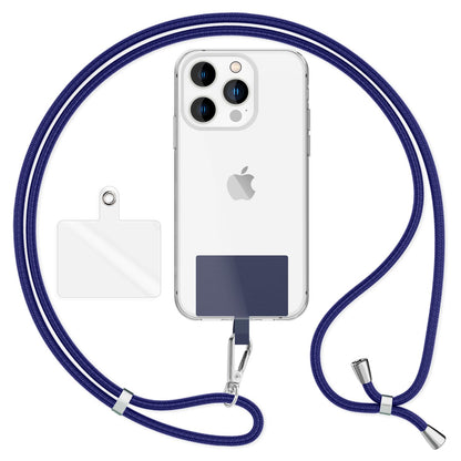 NALIA Universal-Kette mit Pad, Band für Handy-Hülle zum Umhängen, Karabinerhaken aus Metall (silber), Schlüsselband Umhängeband 160 CM, Crossbody Lanyard Dunkelblau NALIA Universal Handykette