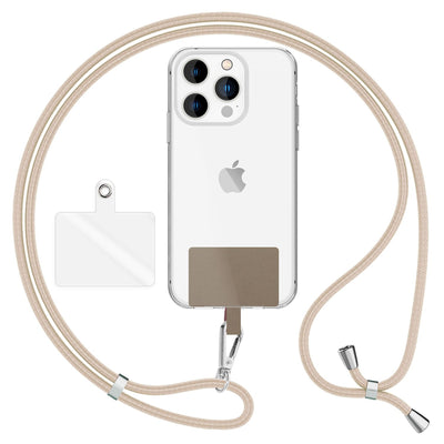 NALIA Universal Handykette für alle Smartphones – Robuste Kordel & 2 Patches – HOLDME AIR (Klassisches Lanyard mit Silbernem Karabiner) – Marke aus Berlin Weiß Beige NALIA Universal Handykette
