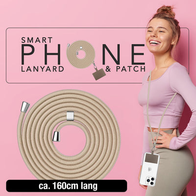 NALIA Universal Handykette für alle Smartphones – Robuste Kordel & 2 Patches – HOLDME AIR (Klassisches Lanyard mit Silbernem Karabiner) – Marke aus Berlin Weiß Beige NALIA Universal Handykette