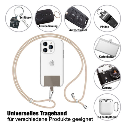 NALIA Universal-Kette mit Pad, Band für Handy-Hülle zum Umhängen, Karabinerhaken aus Metall (silber), Schlüsselband Umhängeband 160 CM, Crossbody Lanyard Weiß Beige NALIA Universal Handykette