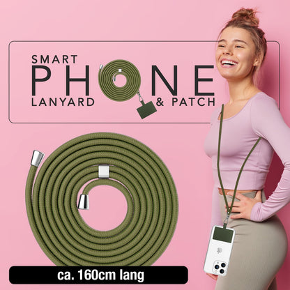 NALIA Universal-Kette mit Pad, Band für Handy-Hülle zum Umhängen, Karabinerhaken aus Metall (silber), Schlüsselband Umhängeband 160 CM, Crossbody Lanyard Oliv Grün NALIA Universal Handykette