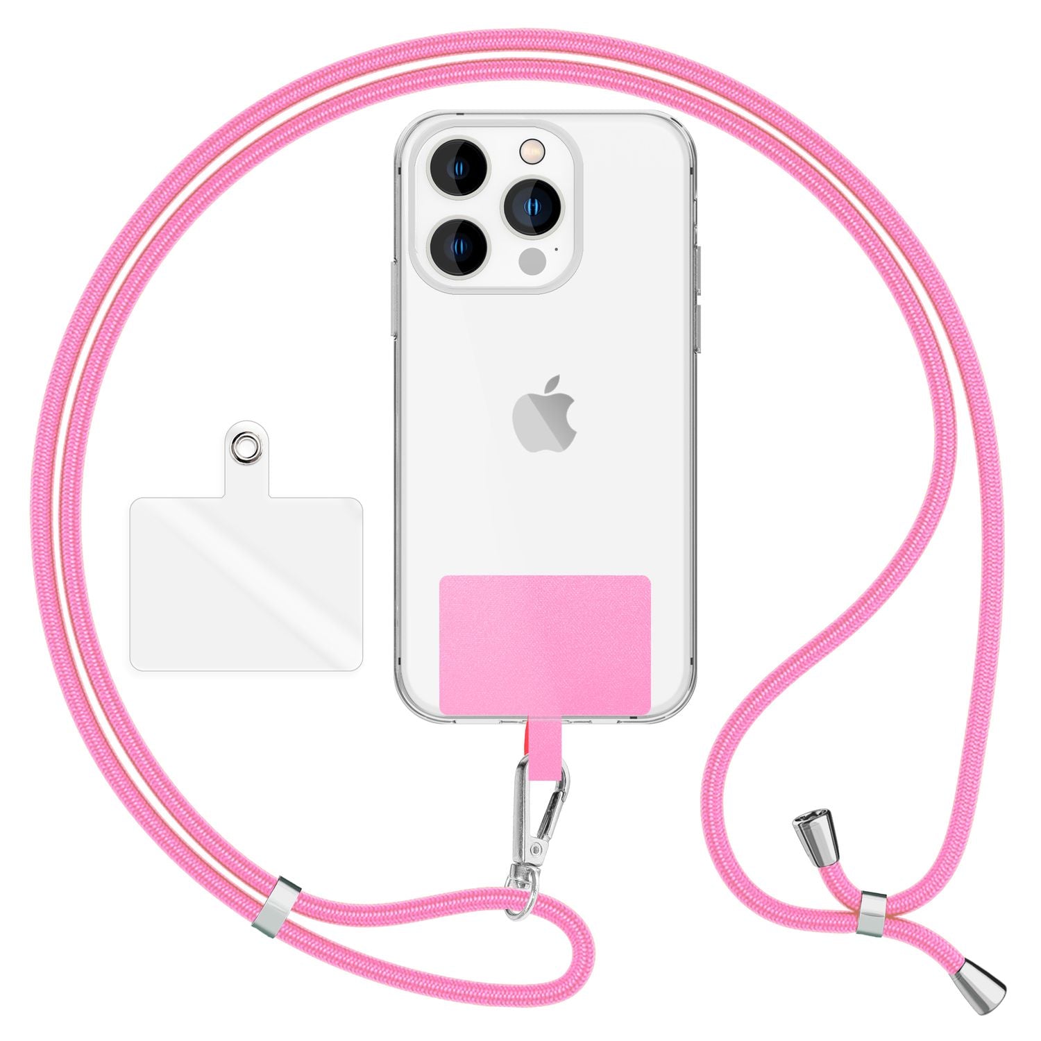 NALIA Universal-Kette mit Pad, Band für Handy-Hülle zum Umhängen, Karabinerhaken aus Metall (silber), Schlüsselband Umhängeband 160 CM, Crossbody Lanyard Rosa NALIA Universal Handykette