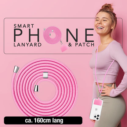 NALIA Universal-Kette mit Pad, Band für Handy-Hülle zum Umhängen, Karabinerhaken aus Metall (silber), Schlüsselband Umhängeband 160 CM, Crossbody Lanyard Rosa NALIA Universal Handykette