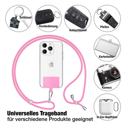 NALIA Universal-Kette mit Pad, Band für Handy-Hülle zum Umhängen, Karabinerhaken aus Metall (silber), Schlüsselband Umhängeband 160 CM, Crossbody Lanyard Rosa NALIA Universal Handykette