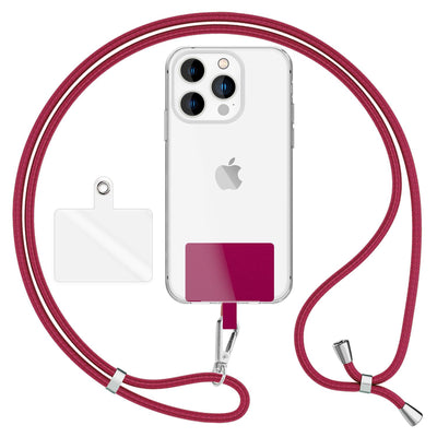 NALIA Universal Handykette für alle Smartphones – Robuste Kordel & 2 Patches – HOLDME AIR (Klassisches Lanyard mit Silbernem Karabiner) – Marke aus Berlin Bordeaux NALIA Universal Handykette