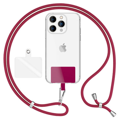 NALIA Universal-Kette mit Pad, Band für Handy-Hülle zum Umhängen, Karabinerhaken aus Metall (silber), Schlüsselband Umhängeband 160 CM, Crossbody Lanyard Bordeaux NALIA Universal Handykette