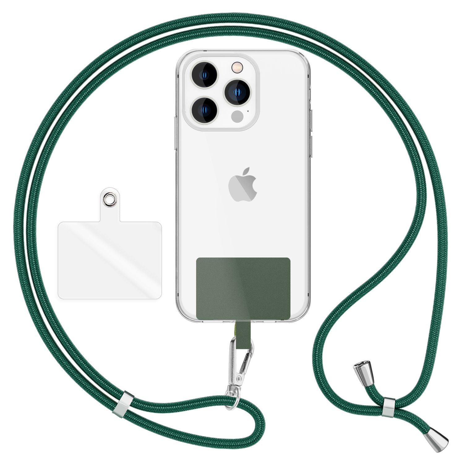 NALIA Universal-Kette mit Pad, Band für Handy-Hülle zum Umhängen, Karabinerhaken aus Metall (silber), Schlüsselband Umhängeband 160 CM, Crossbody Lanyard Dunkel-Grün NALIA Universal Handykette