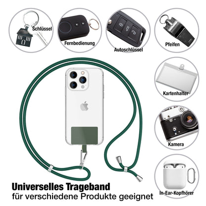 NALIA Universal-Kette mit Pad, Band für Handy-Hülle zum Umhängen, Karabinerhaken aus Metall (silber), Schlüsselband Umhängeband 160 CM, Crossbody Lanyard Dunkel-Grün NALIA Universal Handykette