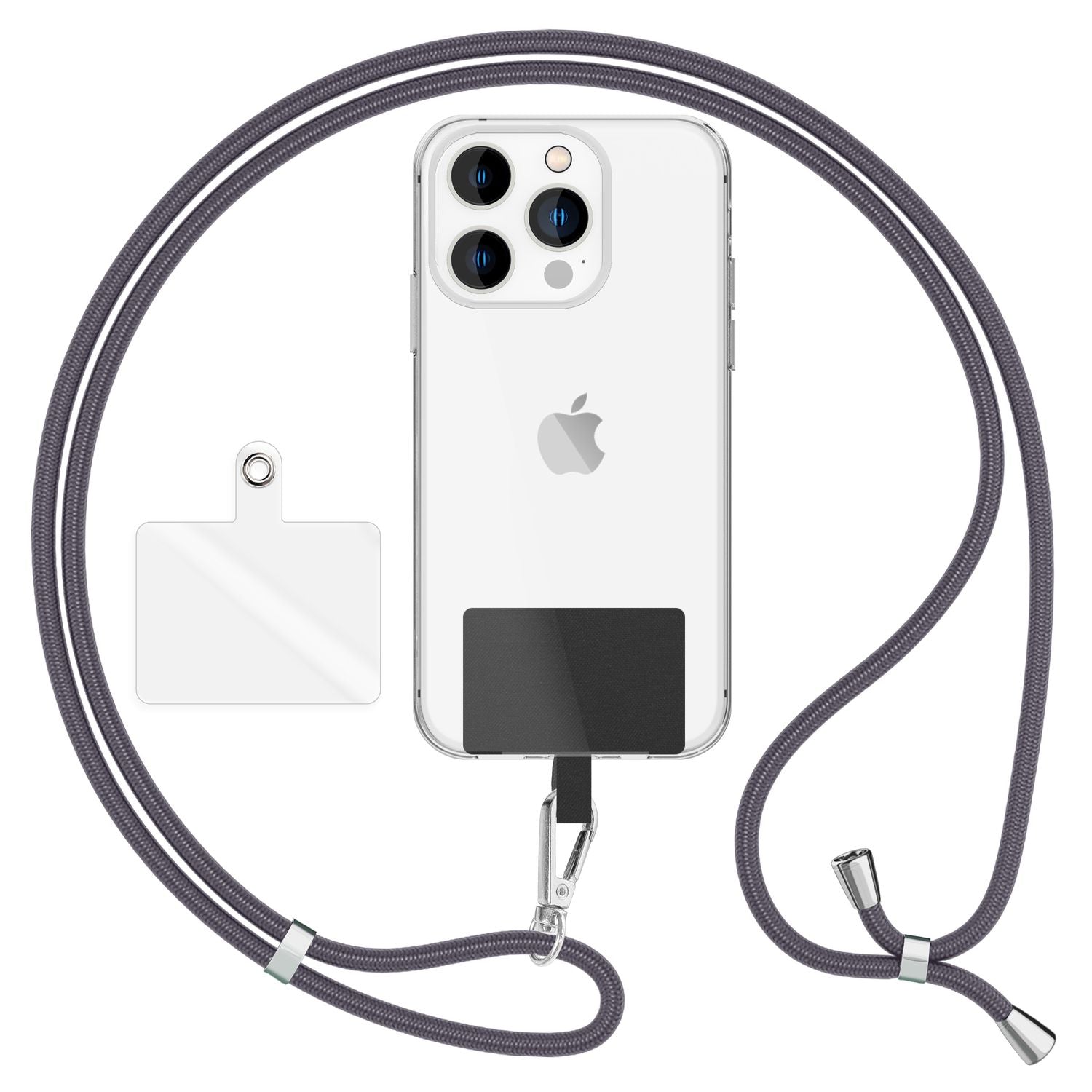 NALIA Universal-Kette mit Pad, Band für Handy-Hülle zum Umhängen, Karabinerhaken aus Metall (silber), Schlüsselband Umhängeband 160 CM, Crossbody Lanyard Dunkelgrau NALIA Universal Handykette