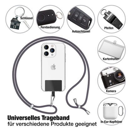 NALIA Universal-Kette mit Pad, Band für Handy-Hülle zum Umhängen, Karabinerhaken aus Metall (silber), Schlüsselband Umhängeband 160 CM, Crossbody Lanyard Dunkelgrau NALIA Universal Handykette